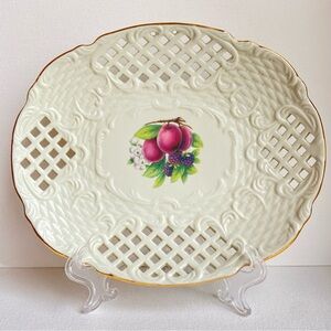 Formalities by Baum Bros vintage pierced platter plate fruit floral gold trim